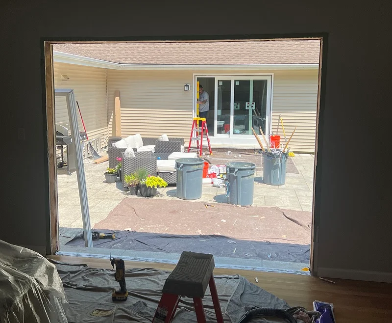 Leveling everything up to double-check the patio door